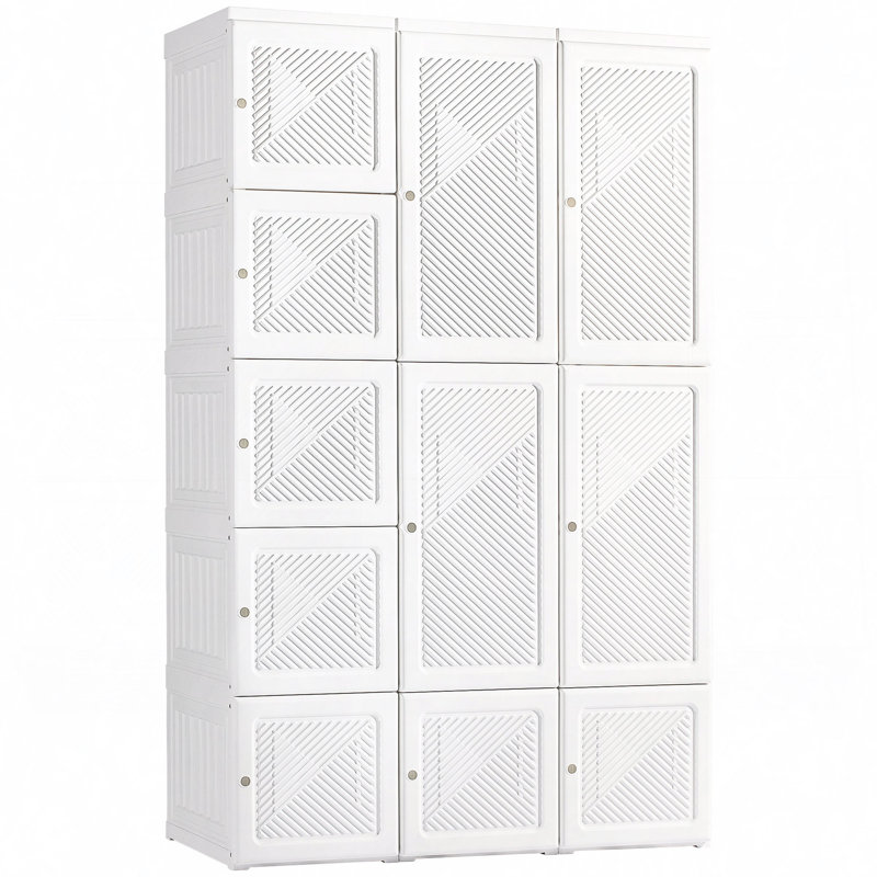Armoire-penderie portative, armoire de chambre pliante, rangement pour vêtements avec compartiments à cubes, tringle à vêtements, portes magnétiques, blanc