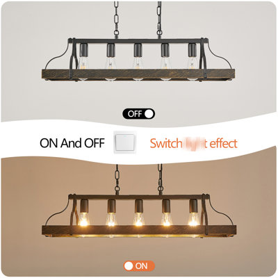 34" Black Gold Hanging Pendant - 5 E26 Socket, Adjustable Chain For Dining Room, Kitchen Island, Living Area Bulb Sockets, Height, Vintage Design