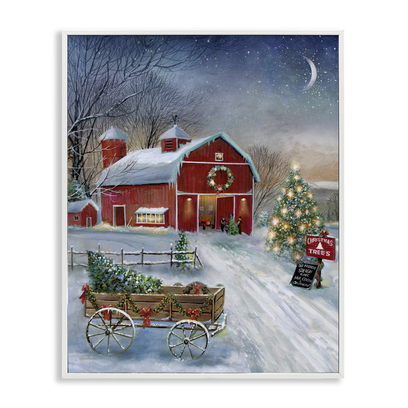 Holiday Wagon & Barn, art de la giclée encadrée par Ruane Manning, Giclée encadrée blanc bord de mer, H 30 po x l 24 po