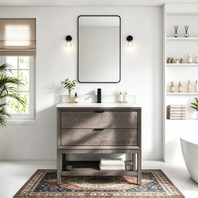Ensemble de meuble-lavabo autoportant 36 po avec plateau en marbre gris