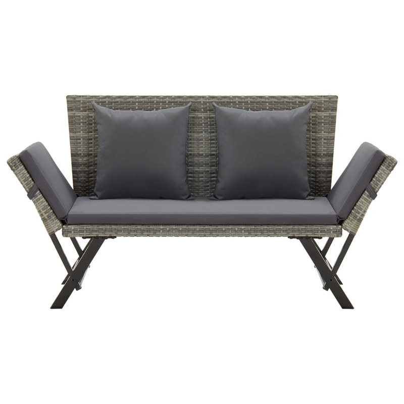 Garden Bench with Cushions 176 cm Poly Rattan Dining Seat, Light Grey, Dark Grey
