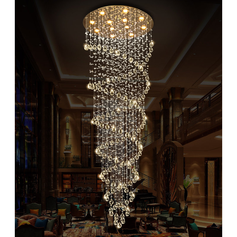 Luminaire moderne à intensité variable de style lustre en cristal moderne, Doré, H 4 po x l 32 po x P 32 po