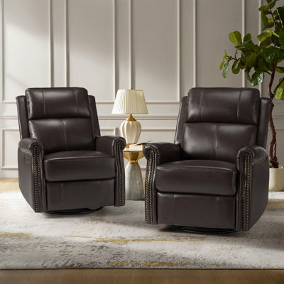 Ensemble de 2 fauteuils inclinables standards pivotants en cuir véritable Inglenook