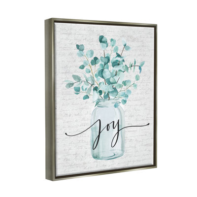 " Aqua Blue Plant Leaves In Jar Joy Text Design " by Lettered And Lined