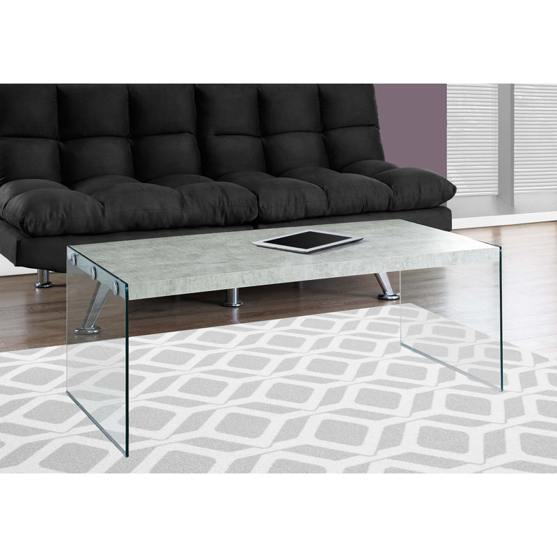 Table basse, accent, cocktail, rectangulaire, salon, L 44 po, stratifié, verre trempé, contemporain, moderne