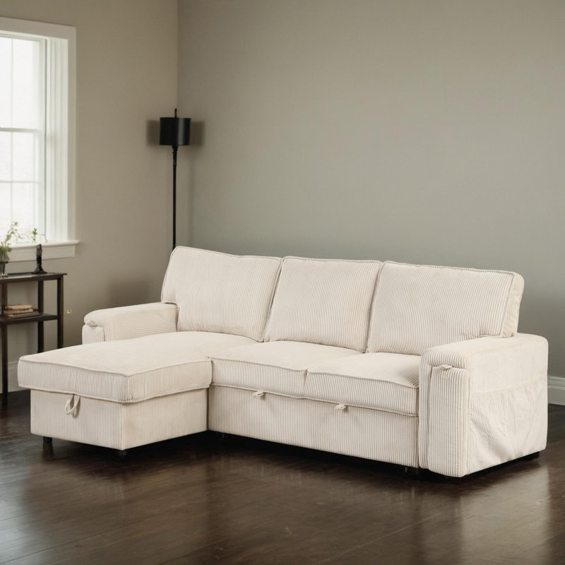Canapé-lit modulaire réversible en L 96 po, Mélange de polyester beige