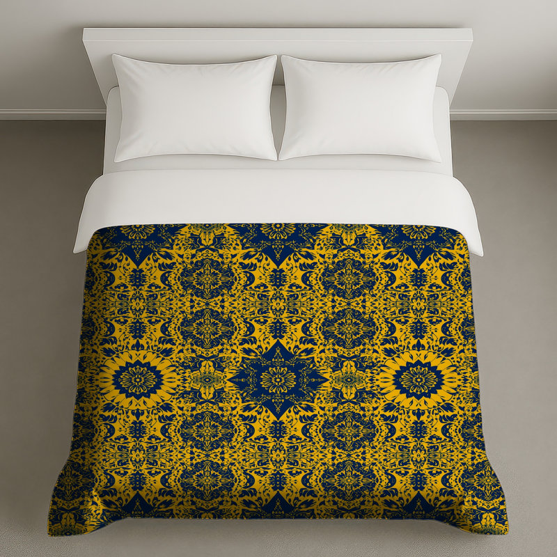 Housses de couette damassées jaunes et bleues, Queen