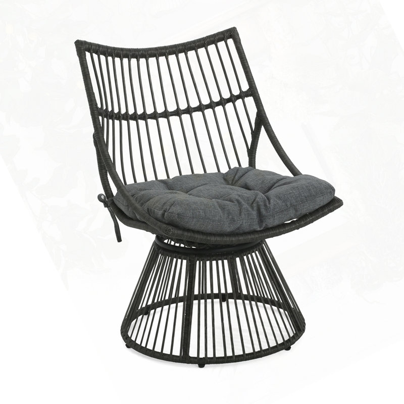 WICKER HIGH-BACK CHAIR, Gray Cushion/Black Frame
