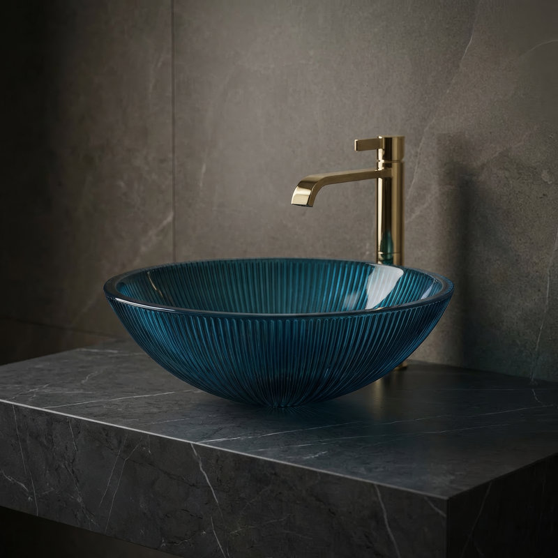 Lana Round Crystal Bathroom Sink, Teal