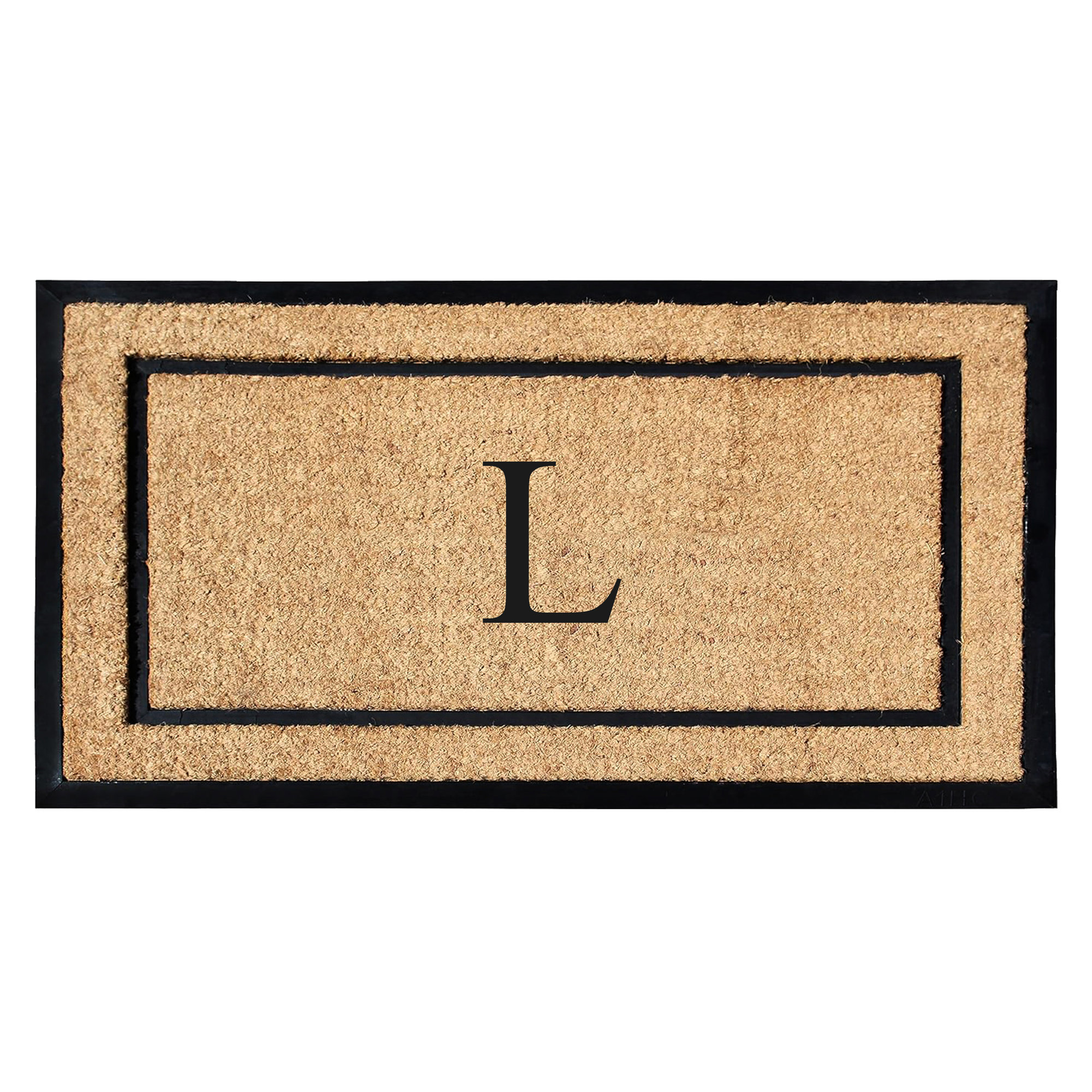 Danielian Rubber Coir Classic Border Monogrammed Doormat  24" x 48" Non-Slip Outdoor Door Mat, L