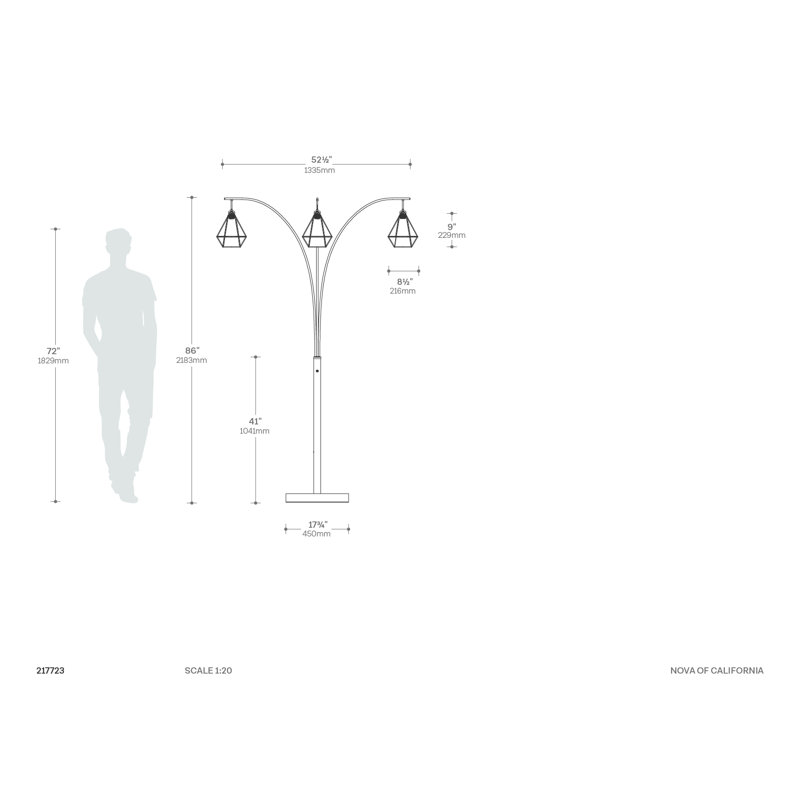 Expresso Bronze 3-Light Arc Floor Lamp with Amber Mica Shades
