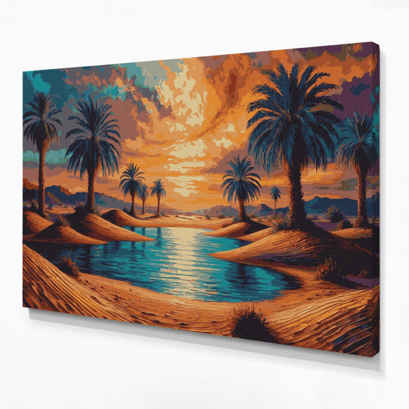 Art mural sur toile Sci Fi Desert oasis palmiers mauve, H 24 po x l 36 po