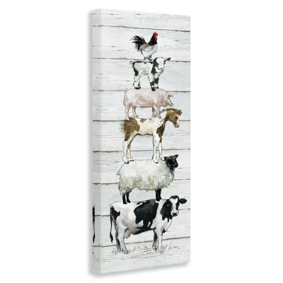 Country Farm Animal Stack Cow Sheep Pig Rooster by Carol Robinson - Painting Print on Canvas