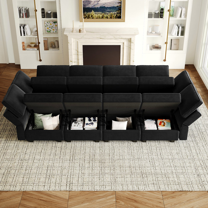 Wylodene 116.6" Wide Large Sofa Bed Sleeper Velvet Reversible Modular Sofa Storage Couch, Sectional Sofa by 8 Single Armless Chairs