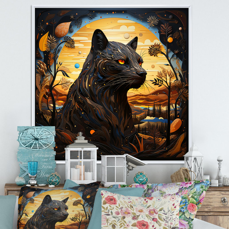 Clair de lune majestueux panthère noire I, Cadre flottant blanc, 30" H x 30" W