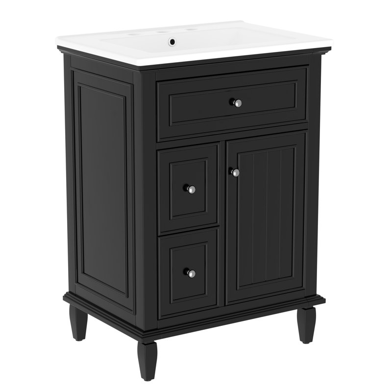 Meuble-lavabo 24 po avec lavabo en céramique, Noir