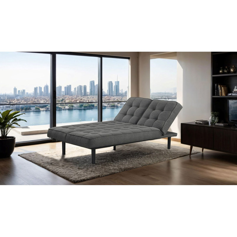  L'appui-tête ajustable à dossier capitonné en forme de biscuit futon se convertit en méridienne, Gris foncé