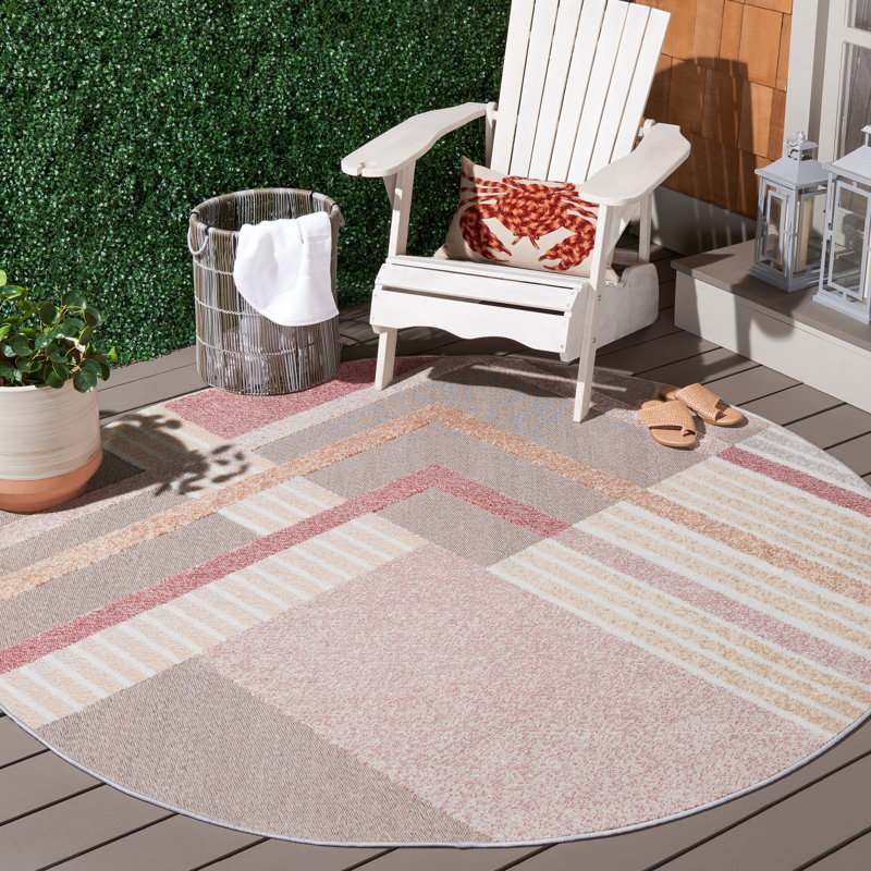 Tapis d'intérieur / extérieur à motif géométrique CLAigh, Rond 6 pi 7 po