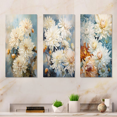 Beige Mums In Bouquet Bliss - Mums Metal Prints Set Of 3