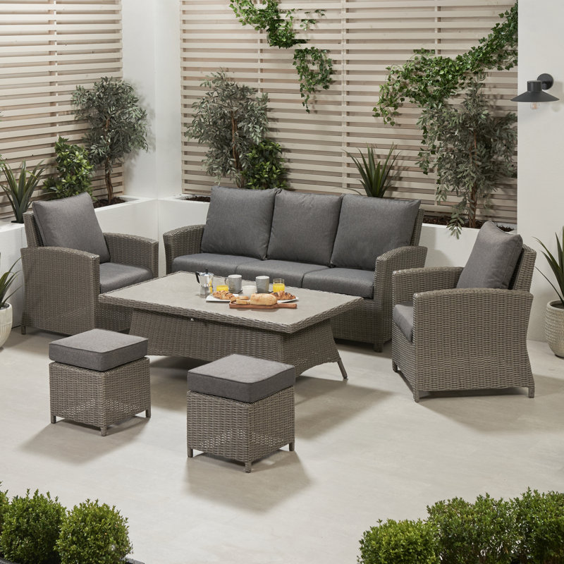 Aarjun 7 Seater Rattan Effect Sofa Set, Ceramic, Slate Grey