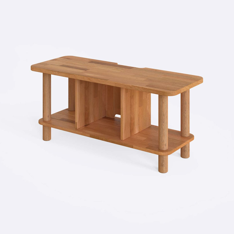 Console basse en bois massif avec tablette divisée Potter - Solution de rangement compacte, H 17,4 po x L 39,4 po x l 15 po