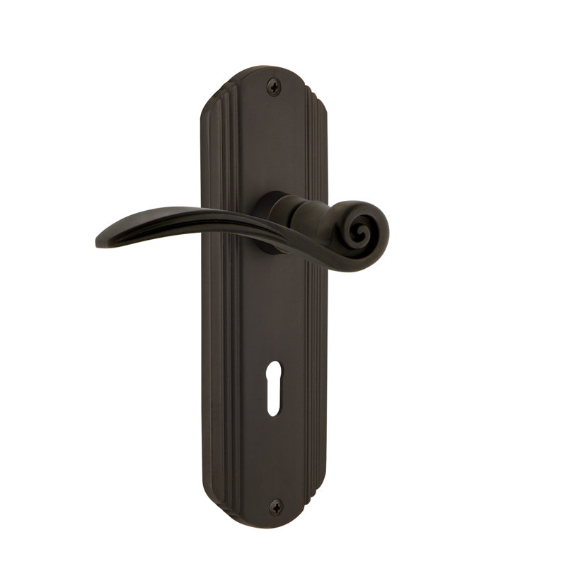 Nostalgic Warehouse Deco Plate Single Dummy with Decorative Keyhole and Swan Lever, Oil-Rubbed Bronze, Right Handed