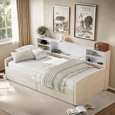 Upholstered Platform Bed with Storage Shelves and 2 Drawers Jamesburg