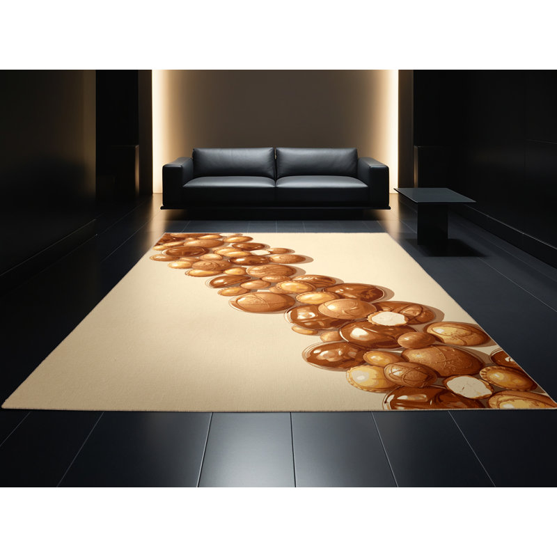 Tapis chic et luxueux beige lavable à la machine Elkton Profiteroles, 8 x 10