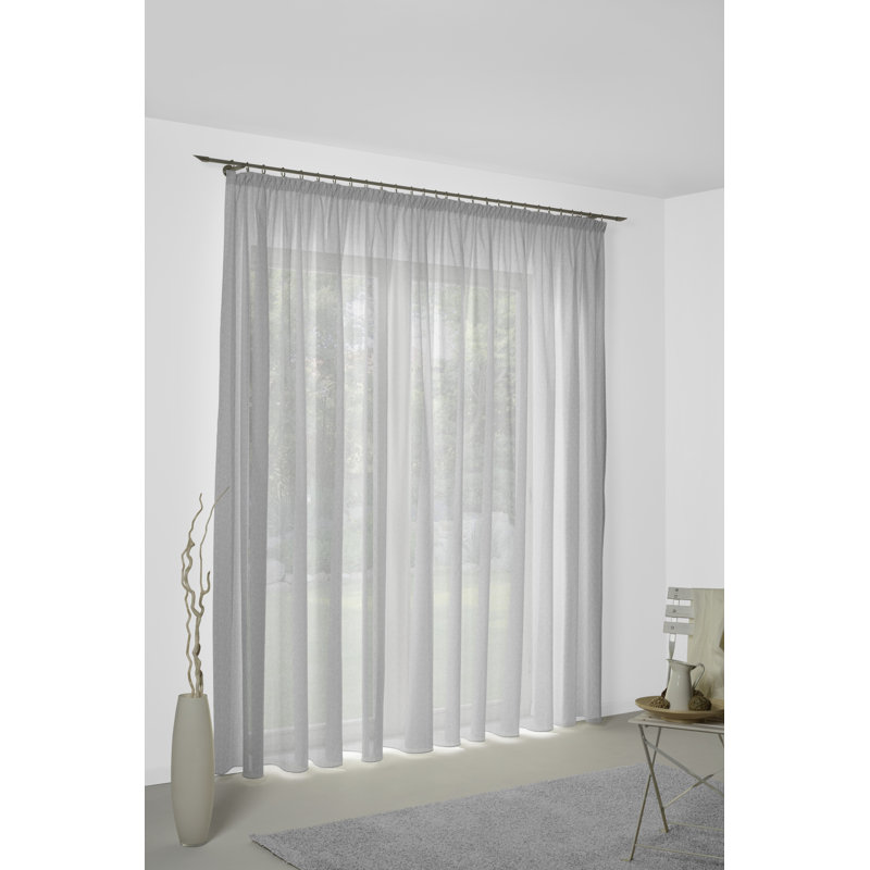Sunday 82% Polyester And 18% Cotton Semi Sheer Curtain Single Panel, 142cm Width x 355cm Drop, Light Grey