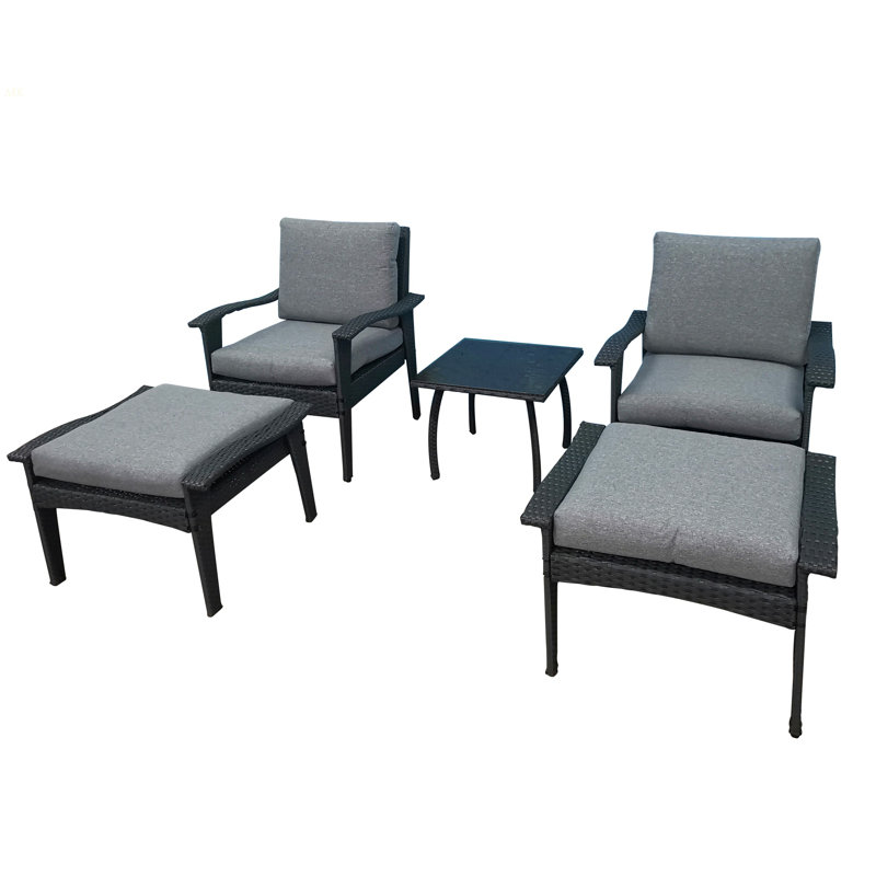 Ensemble de conversation en rotin 5 pièces avec coussins pour patio
