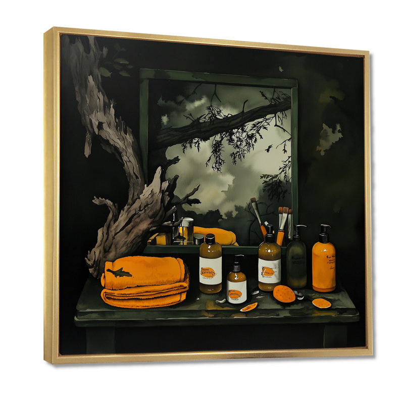 Toilettes oranges en Provence III - art mural imprimé, Impression dans un cadre flottant sans passe-parto, H 36 po x l 36 po