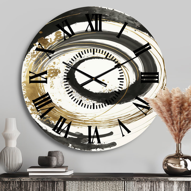Horloge murale moderne noire et dorée Curves IV, Médium