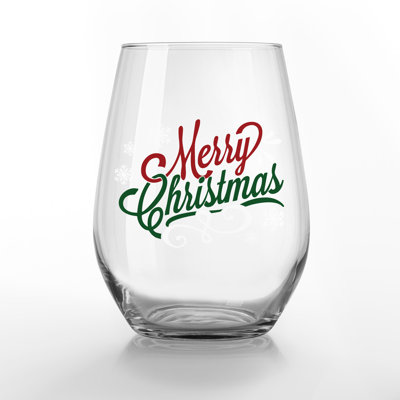 Merry Christmas Script Printed Stemless Wine Glass