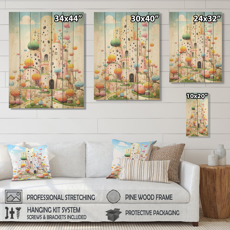 Cubist Coral Castle, art pour enfants - corail sur bois, H 40 po x l 30 po