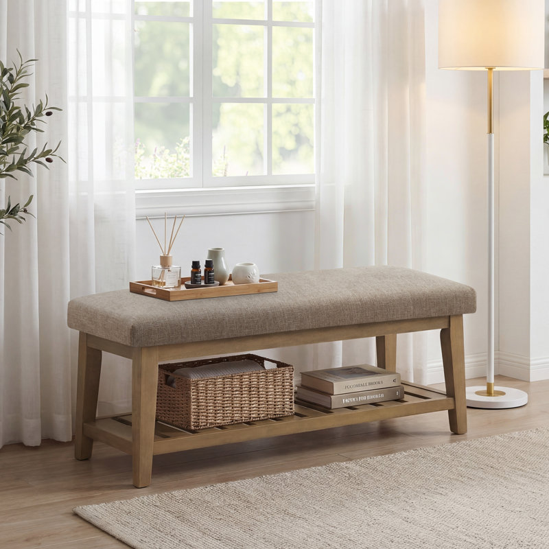 Banc de rangement rembourré l 44 po Hahnville, Brun