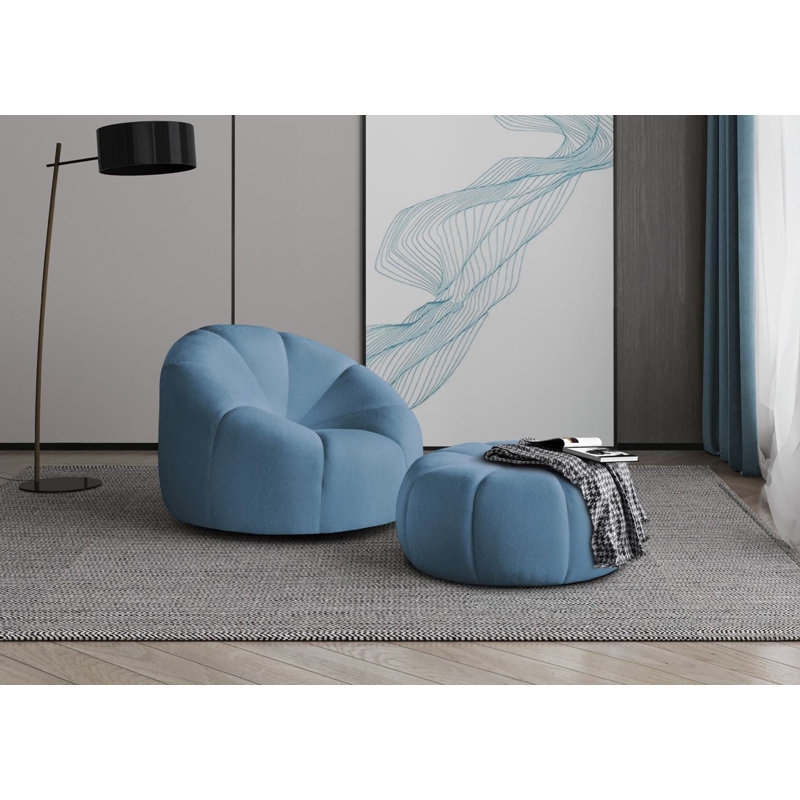 Coumas Upholstered Swivel Accent Chair, Blue Polyester Blend