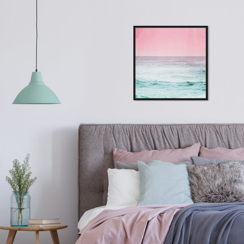«Nautical and Coastal Dream Ocean View, Coastal Pink», impression, Cadre flottant noir, H 16 po x l 16 po