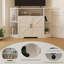 Meuble télé d'angle pour téléviseur de 55 po ou moins, centre de divertissement avec armoires de rangement et portes de grange pour le salon, blanc