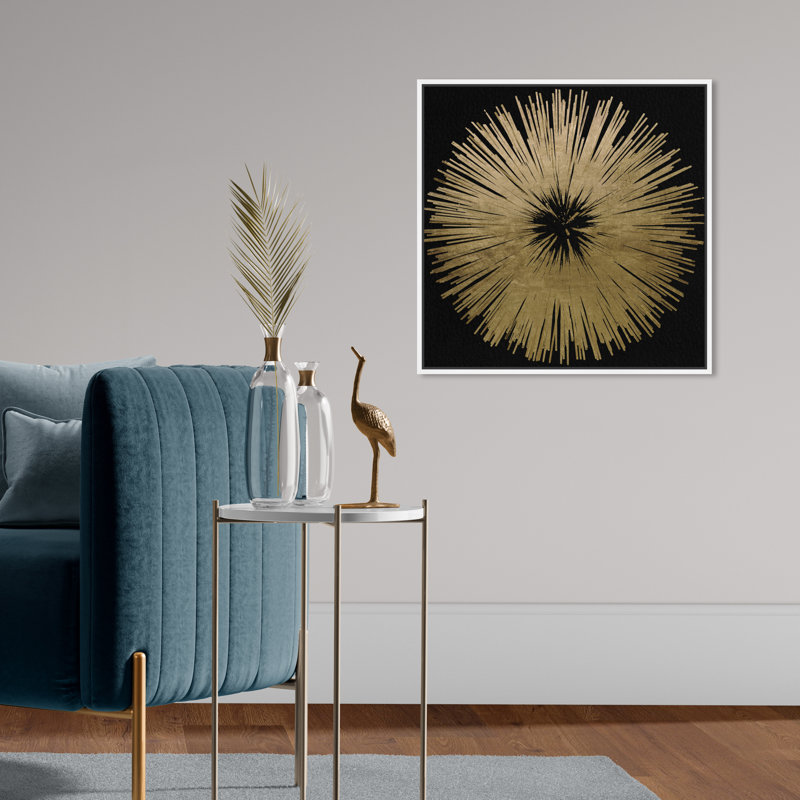 «Abstract Sunburst Golden Night», impression, H 20 po x l 20 po, Toile encadrée, Blanc