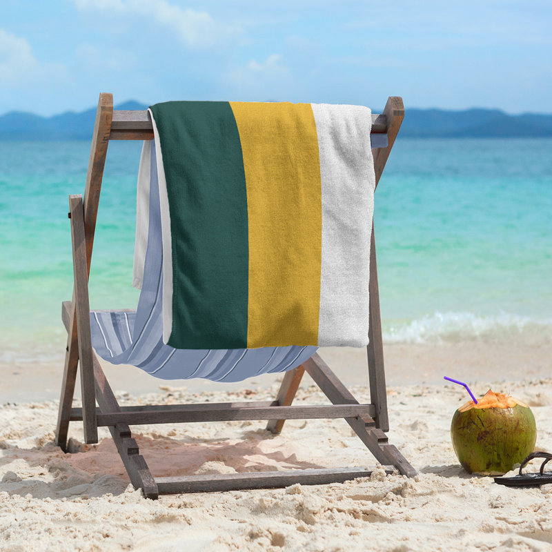Beach Towel, Kelly Green/Gold/White, Polyester/Cotton