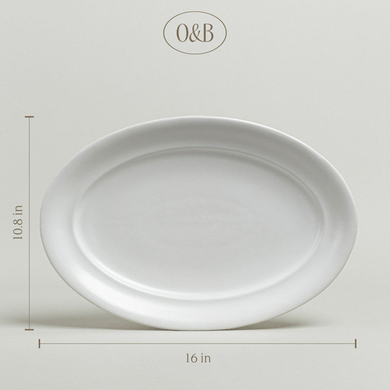 Over&Back Rimmed Oval Serving Platter, White