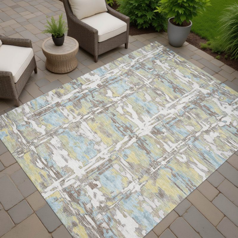 Machine Washable Indoor/Outdoor Chantille ACN2627 Abstract Rug, Ivory, 5' x 7'6"