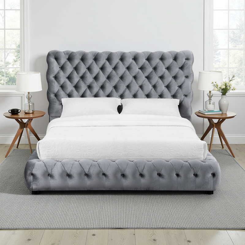 James Solid Wood Bed, Gray, Queen