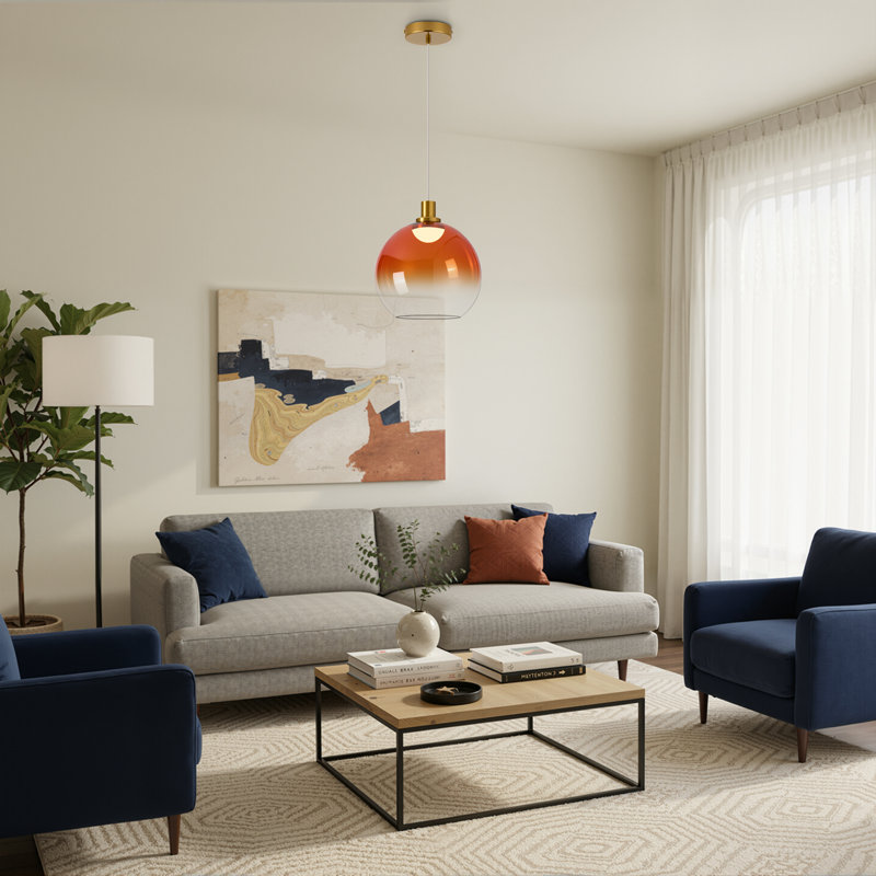 Luminaire suspendu sphérique 1 lumière orange avec lumière DEL 1 lumière