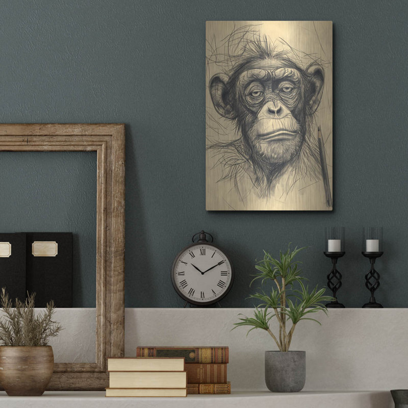 Art mural luxueux «Drawn Monkey» par Andreas Magnusson, H 16 po x l 12 po