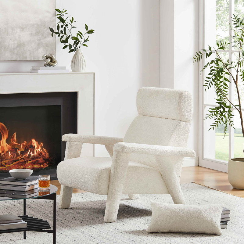 Stella 89.9Cm Wide Lounge Chair, Cream White Boucle