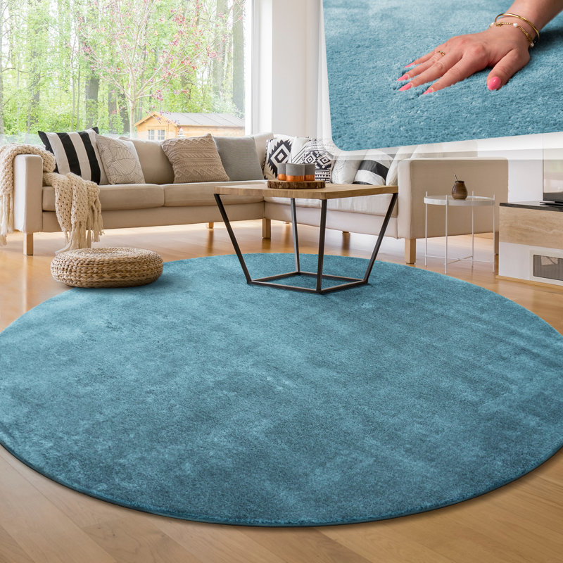Cretien 100% Polyester Turquoise Outdoor Rug, Round 160cm