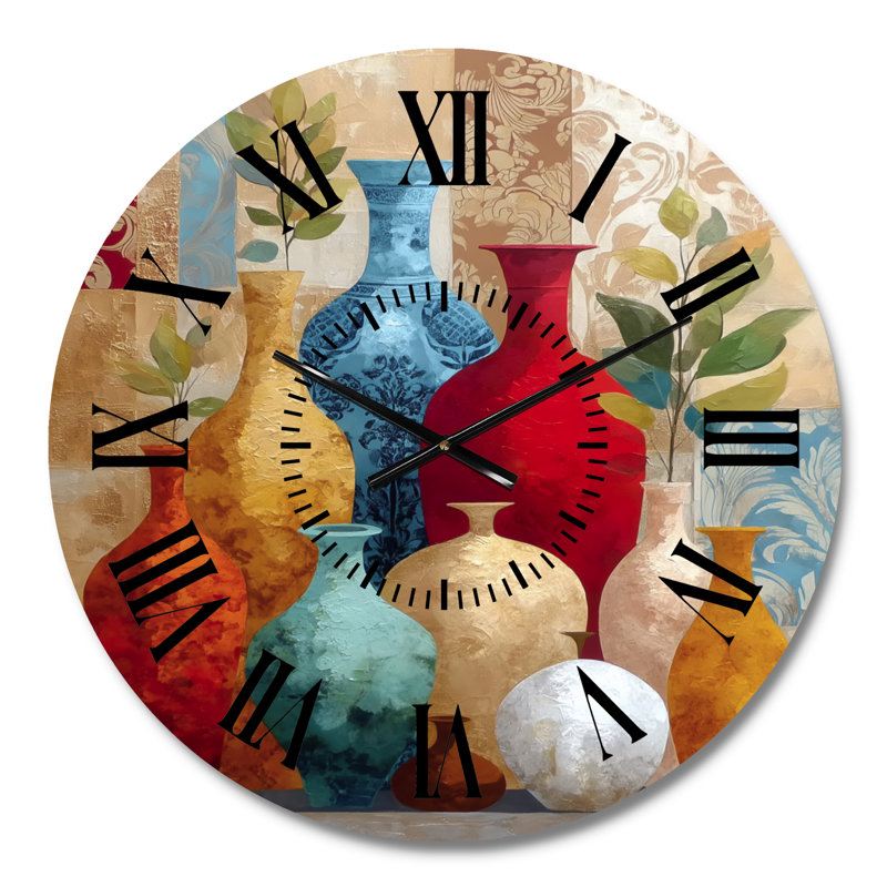 Vases marocains aux motifs végétaux bohèmes - Horloge murale bohème en métal, Small