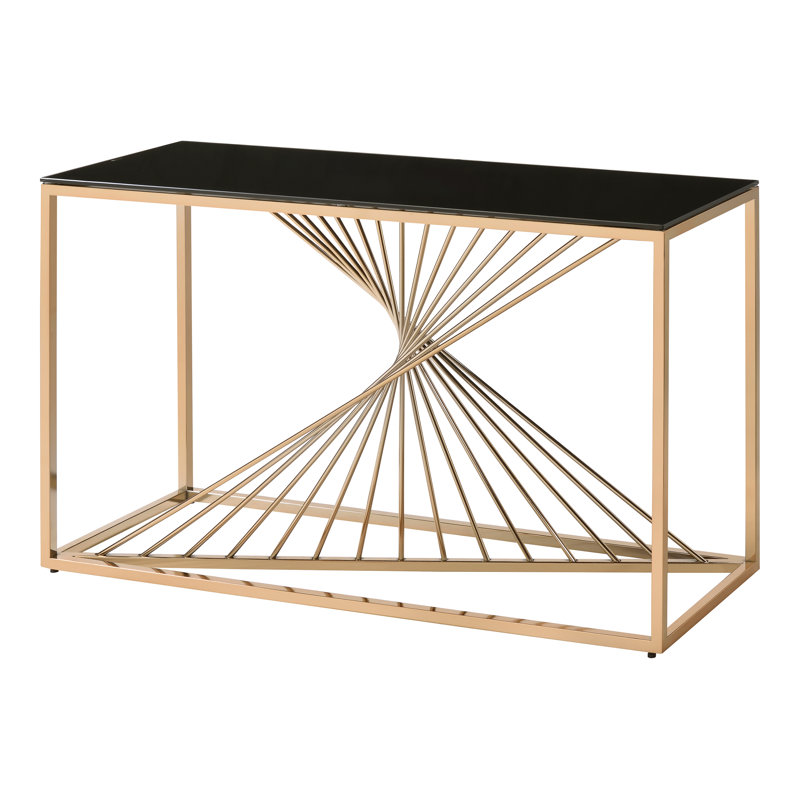 Kendra Glass Top Console Table, Gold/Black, 28" H x 47" W x 15" D