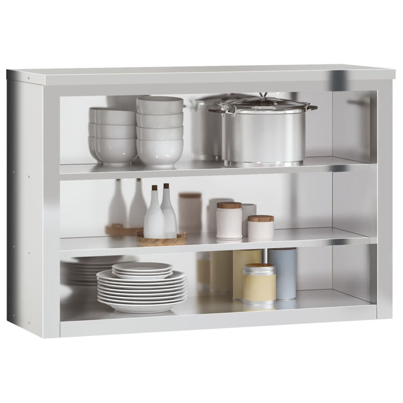 Slemp Silver Stainless Steel Accent Cabinet, 110cm H x 75cm W x 40cm D